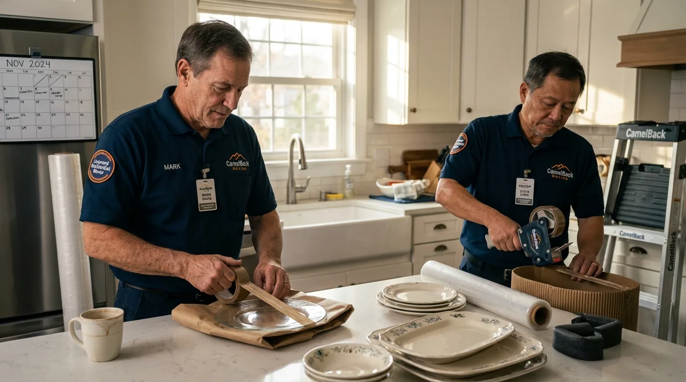 Professional crew packing kitchen dishware in Ebensburg, PA
